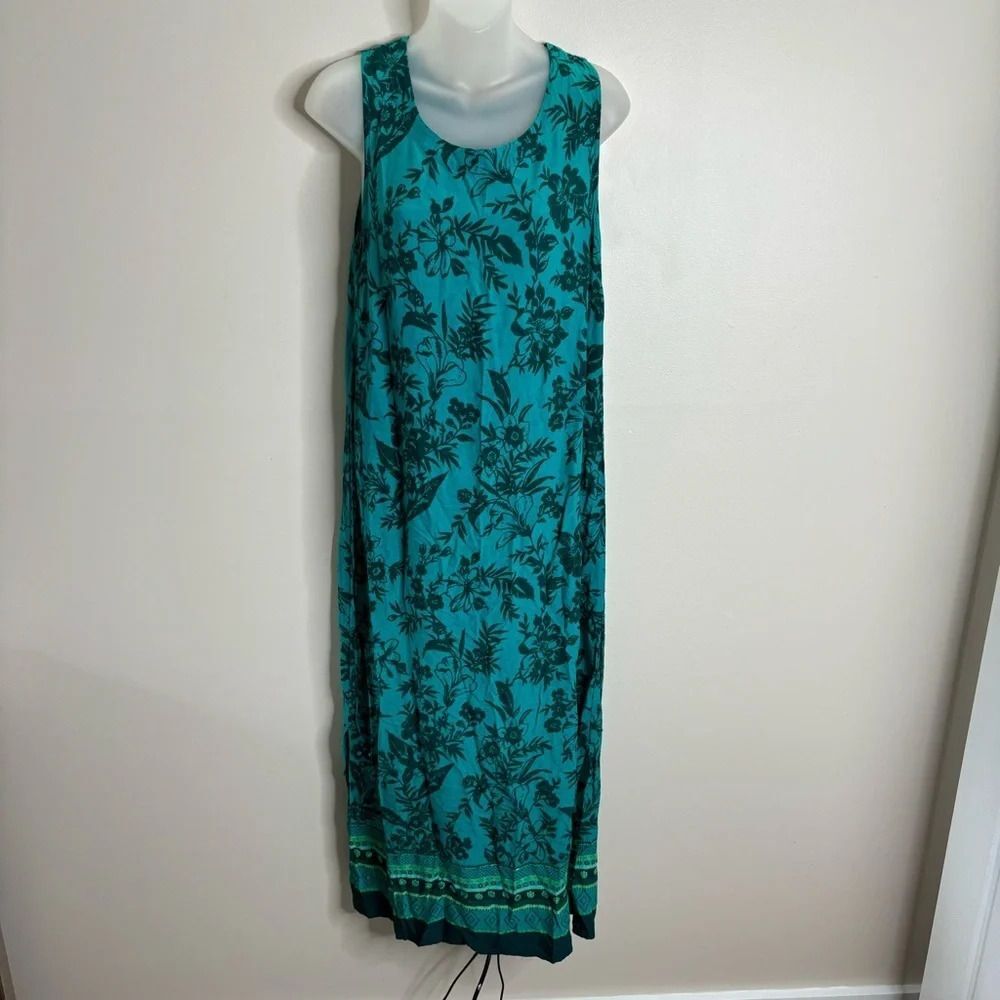 Y2K vintage R & K 90s Blue Teal Maxi floral print Dress sleeveless size 10 boho